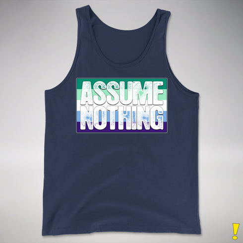 Assume Nothing Gay Male Pride Flag Premium Tank Top - Navy