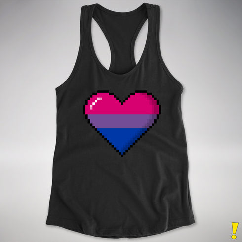 Bisexual Pride 8-Bit Pixel Heart Racerback Tank - Black