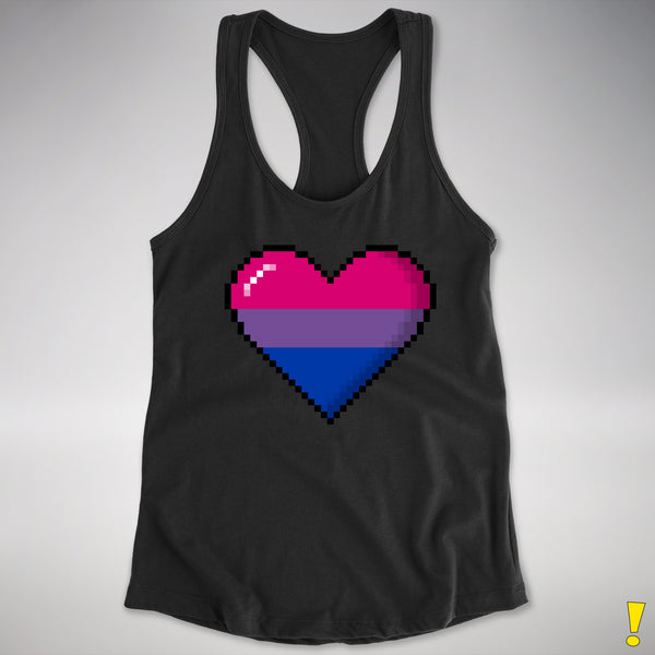 Bisexual Pride 8-Bit Pixel Heart Racerback Tank - Black