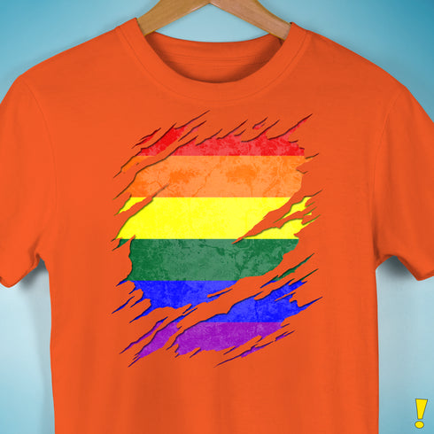 LGBTQ Pride Flag Ripped Reveal Premium Unisex T-Shirt - Orange