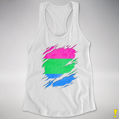 Polysexual Pride Flag Ripped Reveal Racerback Tank - White
