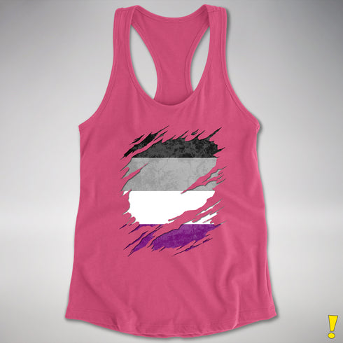 Asexual Pride Flag Ripped Reveal Racerback Tank - Hot Pink