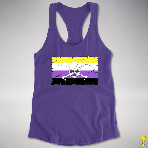 Nonbinary Pride Pirate Flag Racerback Tank - Purple