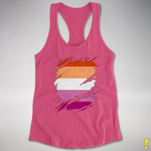 Lesbian Pride Flag Ripped Reveal Racerback Tank - Hot Pink