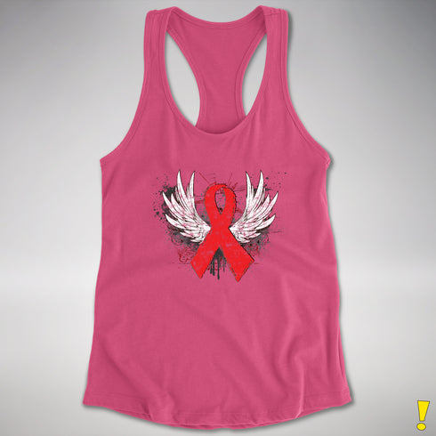 Winged Red Ribbon - World AIDS Day Racerback Tank - Hot Pink