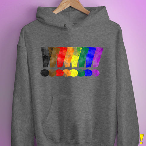 Distressed Philly LGBTQ Pride Whee! Exclamation Points Hoodie - Grey Heather
