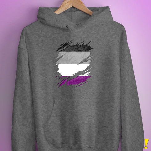 Asexual Pride Flag Ripped Reveal Hoodie - Grey Heather