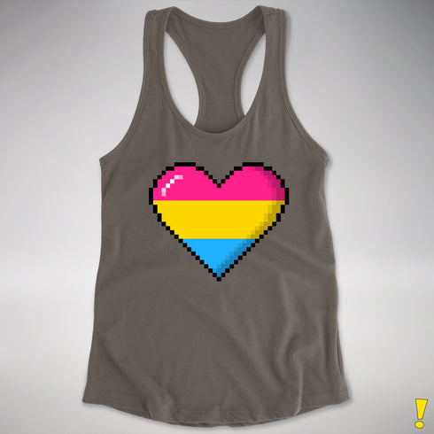 Pansexual Pride 8-Bit Pixel Heart Racerback Tank - Dark Grey