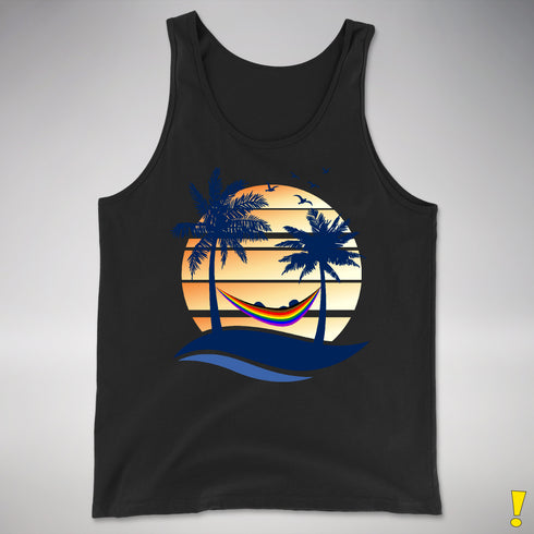 Philly LGBTQ Pride Hammock Summer Beach Sunset Premium Tank Top - Black