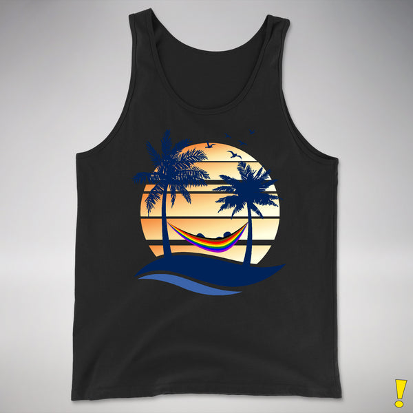 Philly LGBTQ Pride Hammock Summer Beach Sunset Premium Tank Top - Black