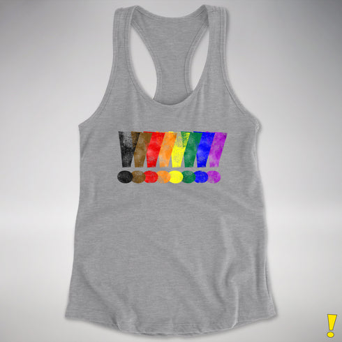 Distressed Philly LGBTQ Pride Whee! Exclamation Points Racerback Tank - Heather Grey