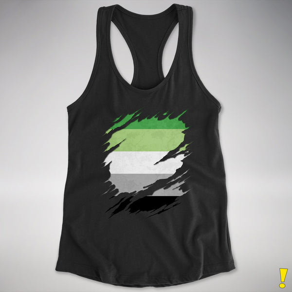 Aromantic Pride Flag Ripped Reveal Racerback Tank - Black