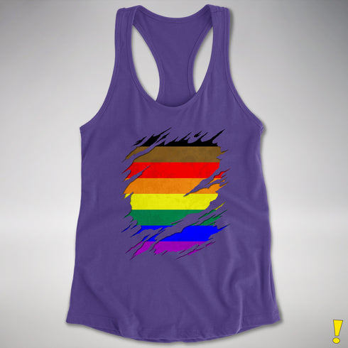 Philly LGBTQ Gay Pride Flag Ripped Reveal Racerback Tank - Purple