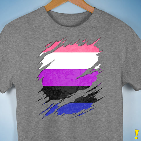 Genderfluid Pride Flag Ripped Reveal Premium Unisex T-Shirt - Grey Heather