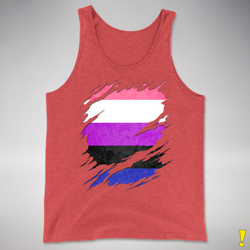 Genderfluid Pride Flag Ripped Reveal Premium Tank Top - Red Triblend