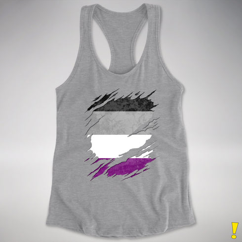Asexual Pride Flag Ripped Reveal Racerback Tank - Heather Grey