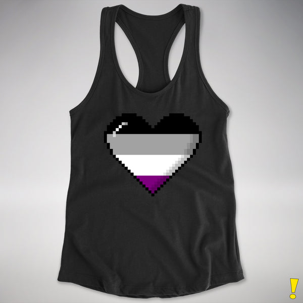 Asexual Pride 8-Bit Pixel Heart Racerback Tank - Black