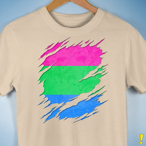 Polysexual Pride Flag Ripped Reveal Premium Unisex T-Shirt - Cream