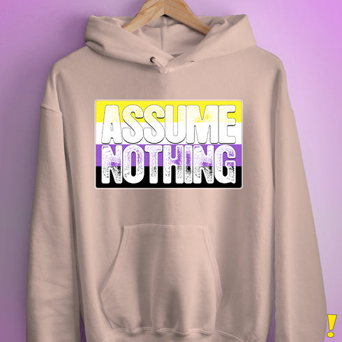 Assume Nothing Nonbinary Pride Flag Hoodie - Light Pink