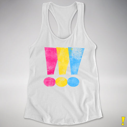 Pansexual Pride Exclamation Points Racerback Tank - White