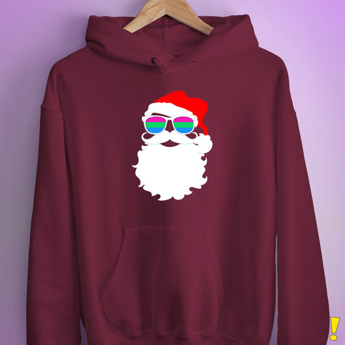 Santa Claus Polysexual Pride Flag Sunglasses Hoodie - Maroon
