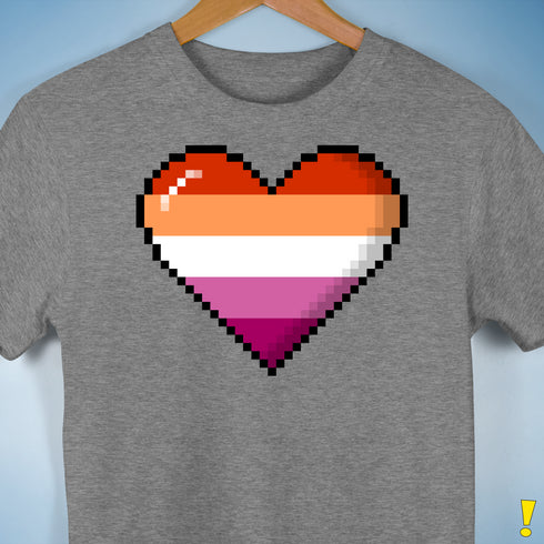 Lesbian Pride 8-Bit Pixel Heart Premium Unisex T-Shirt - Grey Heather