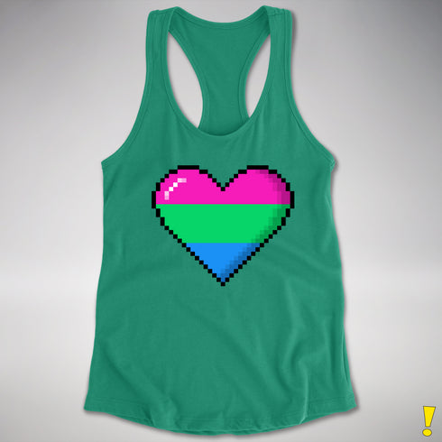 Polysexual Pride 8-Bit Pixel Heart Racerback Tank - Kelly Green