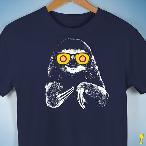 Pride Sloth Intersex Flag Sunglasses Premium Unisex T-Shirt - Navy