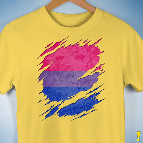 Bisexual Pride Flag Ripped Reveal Premium Unisex T-Shirt - Yellow