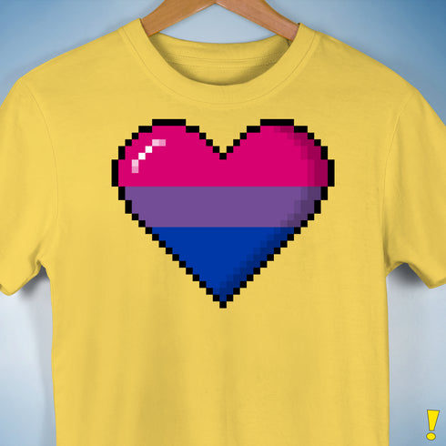 Bisexual Pride 8-Bit Pixel Heart Premium Unisex T-Shirt - Yellow