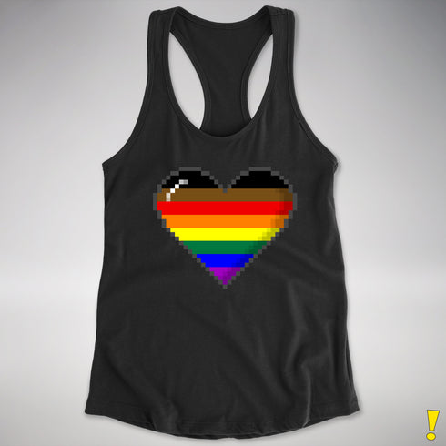 Philly LGBTQ Pride 8-Bit Pixel Heart Racerback Tank - Black