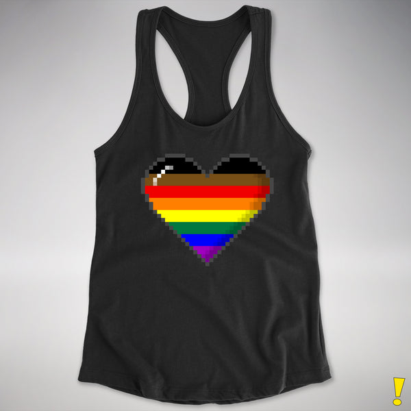 Philly LGBTQ Pride 8-Bit Pixel Heart Racerback Tank - Black
