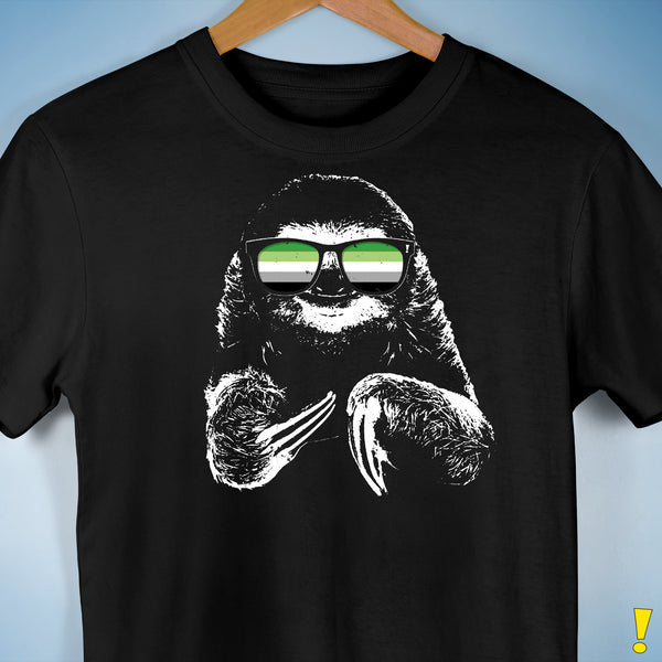 Pride Sloth Aromantic Flag Sunglasses Premium Unisex T-Shirt - Black