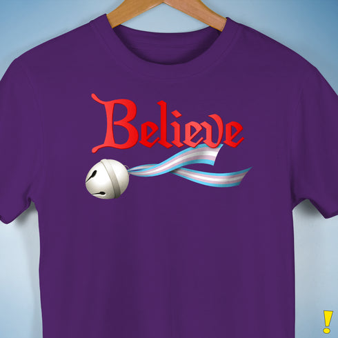 Believe Transgender Pride Jingle Bell Premium Unisex T-Shirt - Purple