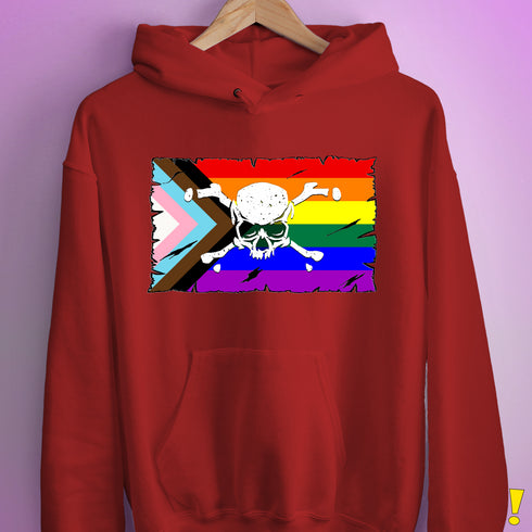 LGBTQ Progress Pride Pirate Flag Hoodie - Red