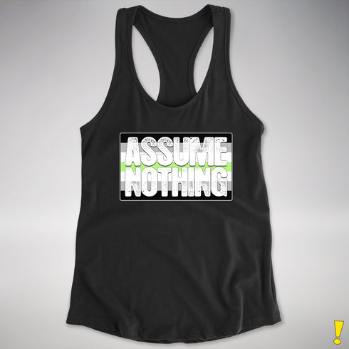 Assume Nothing Agender Pride Flag Racerback Tank - Black