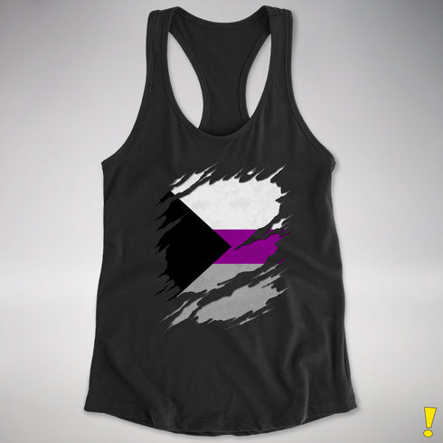 Demisexual Pride Flag Ripped Reveal Racerback Tank - Black