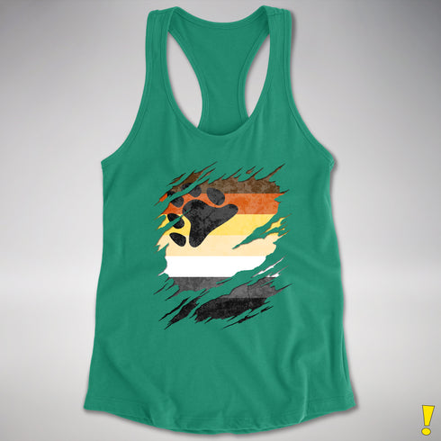 Bear Pride Flag Ripped Reveal Racerback Tank - Kelly Green