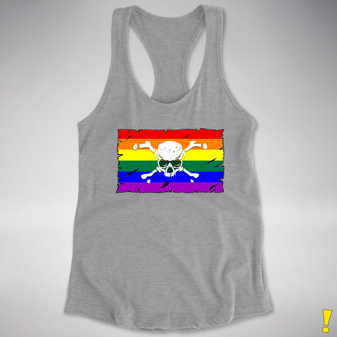 LGBTQ Rainbow Pride Pirate Flag Racerback Tank - Heather Grey