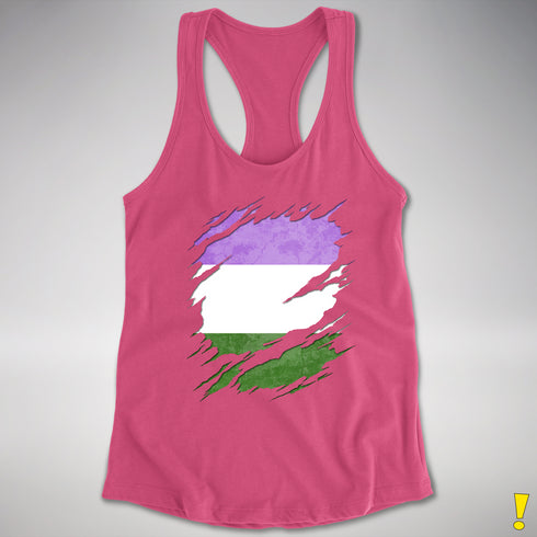 Genderqueer Pride Flag Ripped Reveal Racerback Tank - Hot Pink