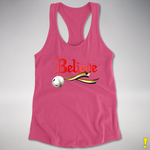Believe Bear Pride Jingle Bell Racerback Tank - Hot Pink