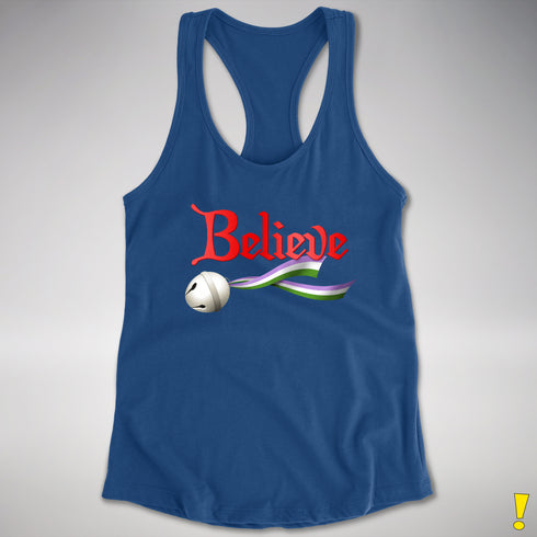 Believe Genderqueer Pride Jingle Bell Racerback Tank - Royal