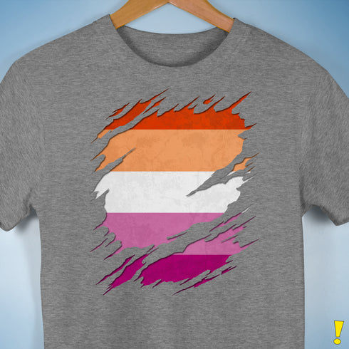 Lesbian Pride Flag Ripped Reveal Premium Unisex T-Shirt - Grey Heather