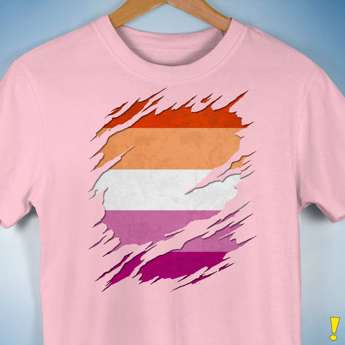 Lesbian Pride Flag Ripped Reveal Premium Unisex T-Shirt - Pink