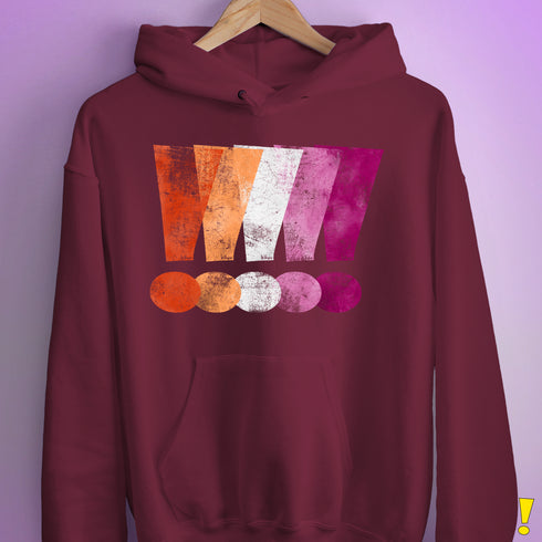 Distressed Lesbian Pride Graphic Exclamation Points Hoodie - Maroon