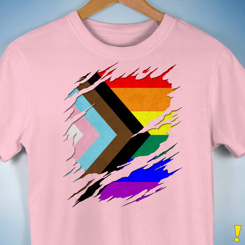 LGBTQ Progress Pride Flag Ripped Reveal Premium Unisex T-Shirt - Pink