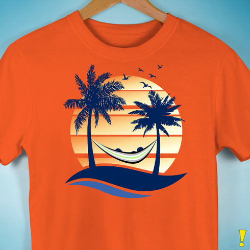 Agender Pride Hammock Summer Beach Sunset Premium Unisex T-Shirt - Orange