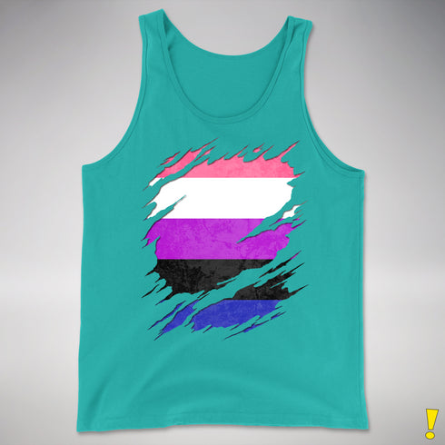 Genderfluid Pride Flag Ripped Reveal Premium Tank Top - Teal