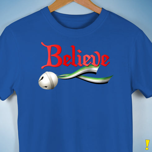 Believe Aromantic Pride Jingle Bell Premium Unisex T-Shirt - Royal Blue