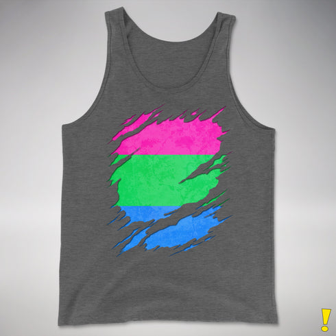 Polysexual Pride Flag Ripped Reveal Premium Tank Top - Deep Heather